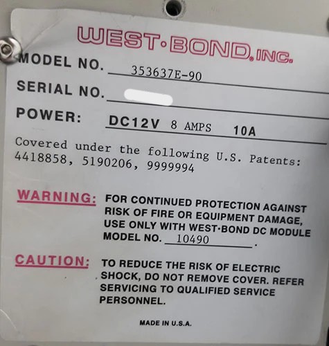 Used West Bond 353637E-90 Automatic Gantry Large Area Triple Convertible Wire Bonder