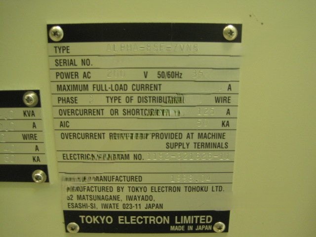 Used 1998 TEL ALPHA-8SE Doped Poly