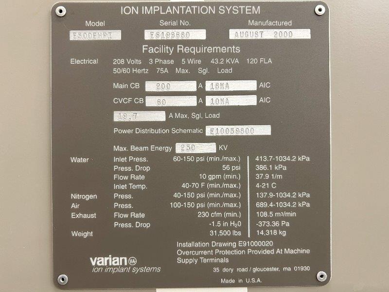 Used 2000 AMAT/ Varian E500 EHPi