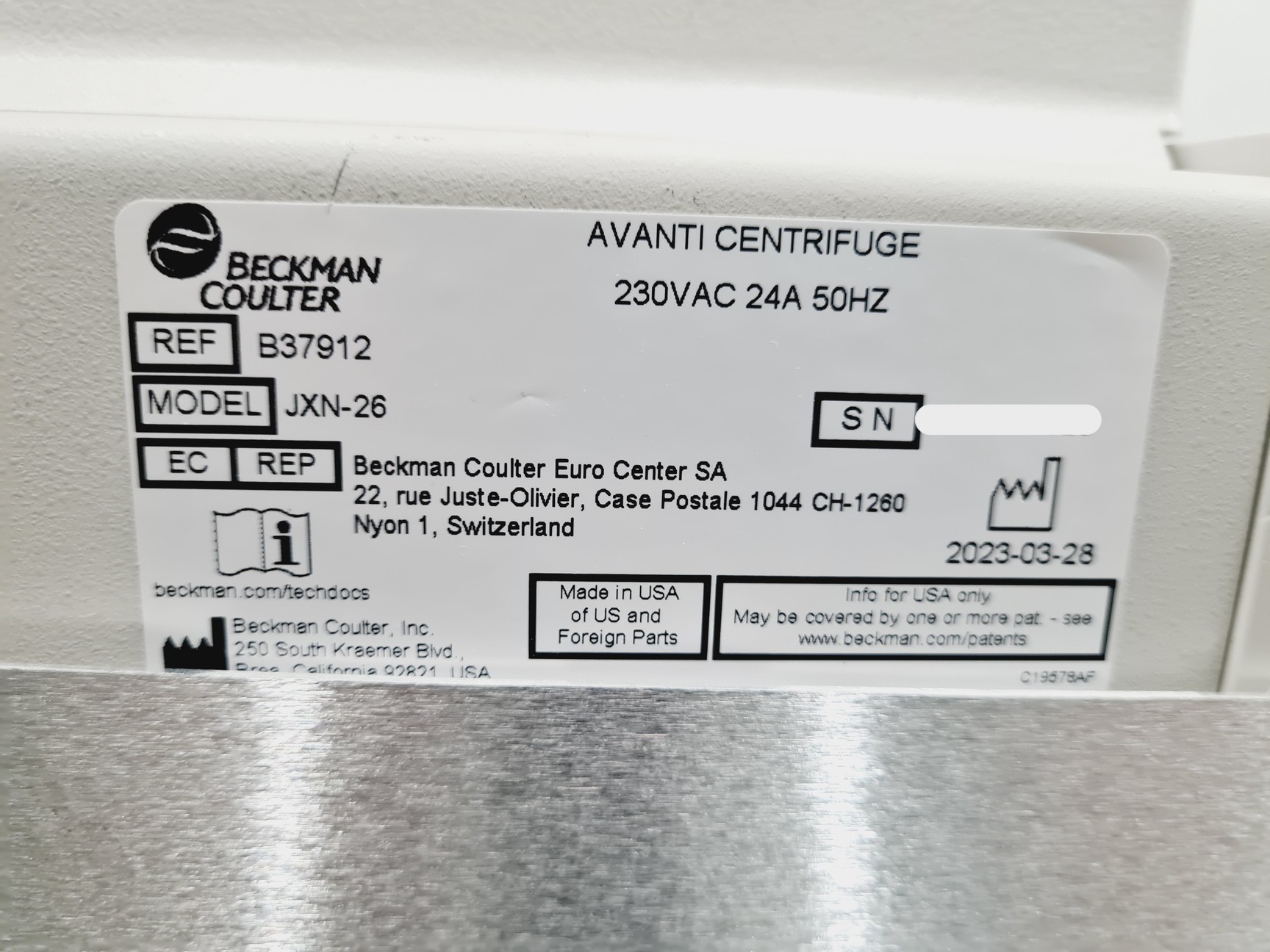 Used 2023 Beckman Coulter Avanti JXN-26 Centrifuge with JCF-Z Rotor 20000rpm Lab