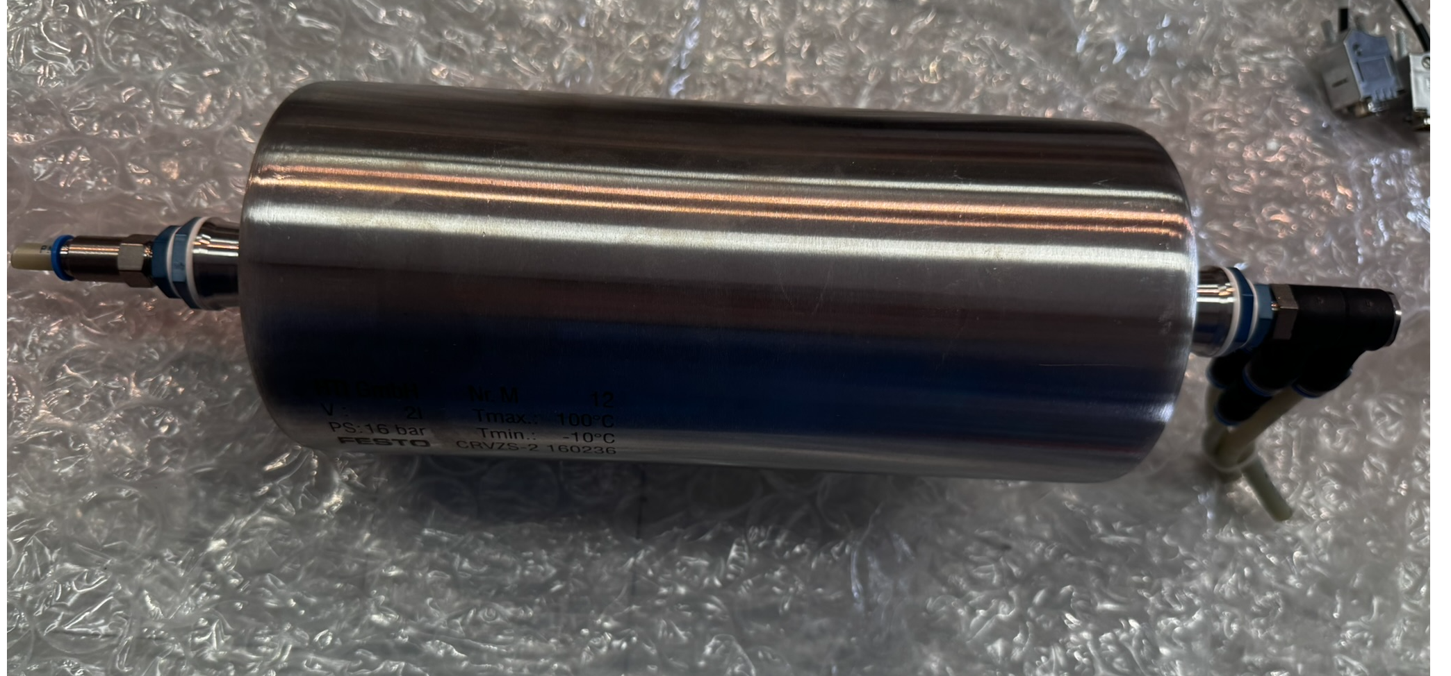 Used Festo CRVZS-2 2L Pneumatic Air Reservoir 16 Bar Stainless Pressure Tank P/N 160236