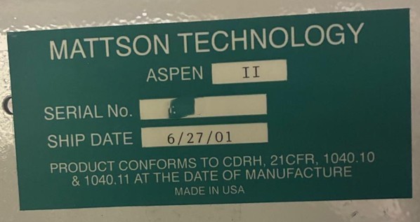 Used 2001 Mattson ASPEN 2