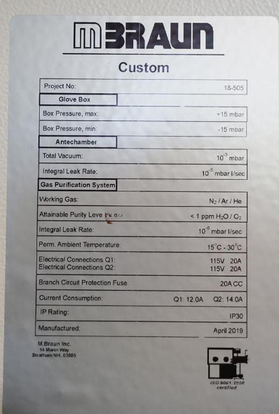 Used 2019 Mbraun MB200B 4 port glovebox and MB20 gas purifier