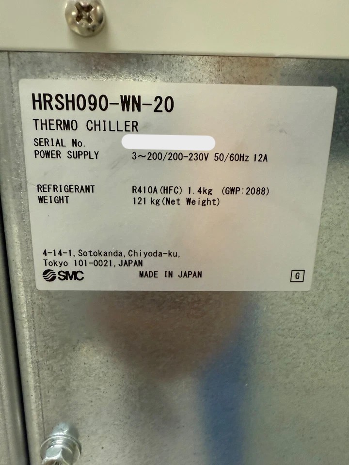 Used 2019 SMC HRSH090-WN-20 THERMO CHILLER