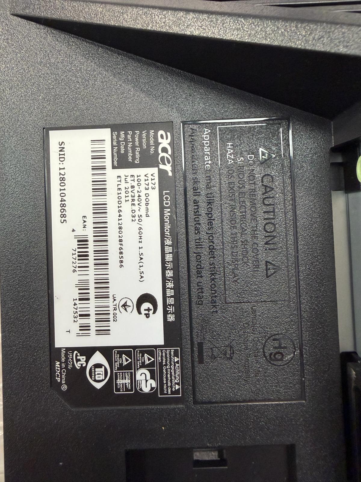 Used 2011 Acer V173 Monitor