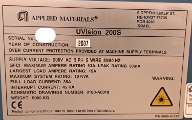 Used 2007 AMAT UVision 200S