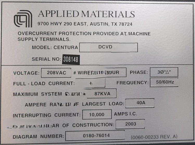 Used 2003 AMAT Centura 5200 DxZ Silane