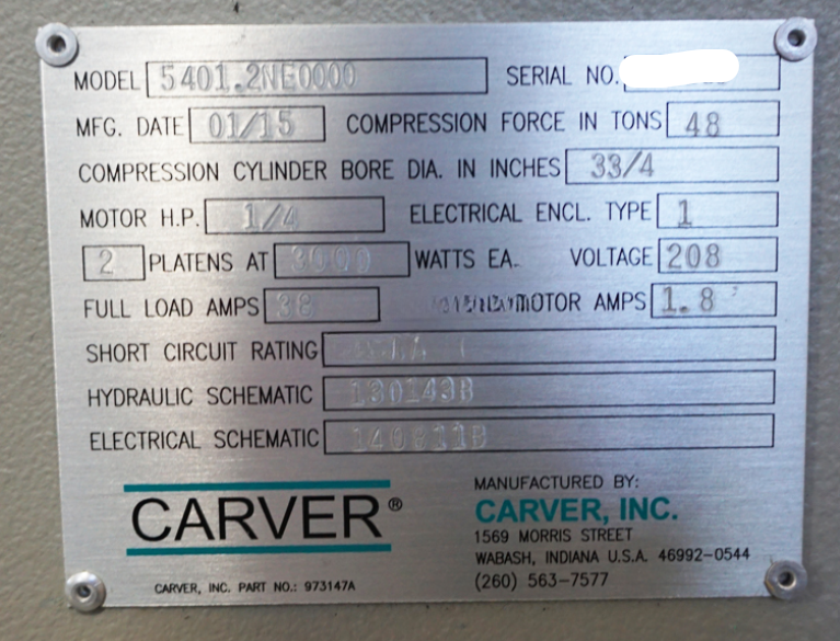 Used Carver 5401 AutoFour 4815-PL/H 48 Ton Automatic Hydraulic Heated Laboratory Press