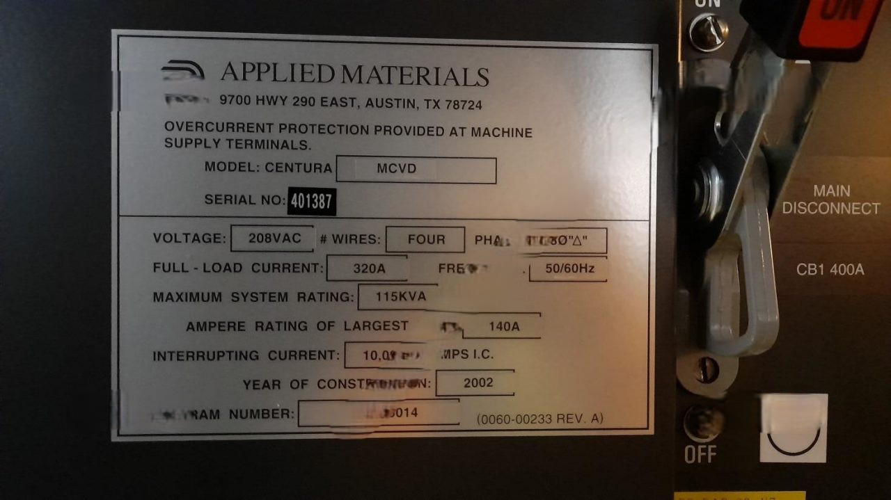 Used 2002 AMAT Centura 5200 Ti/TiN MCVD