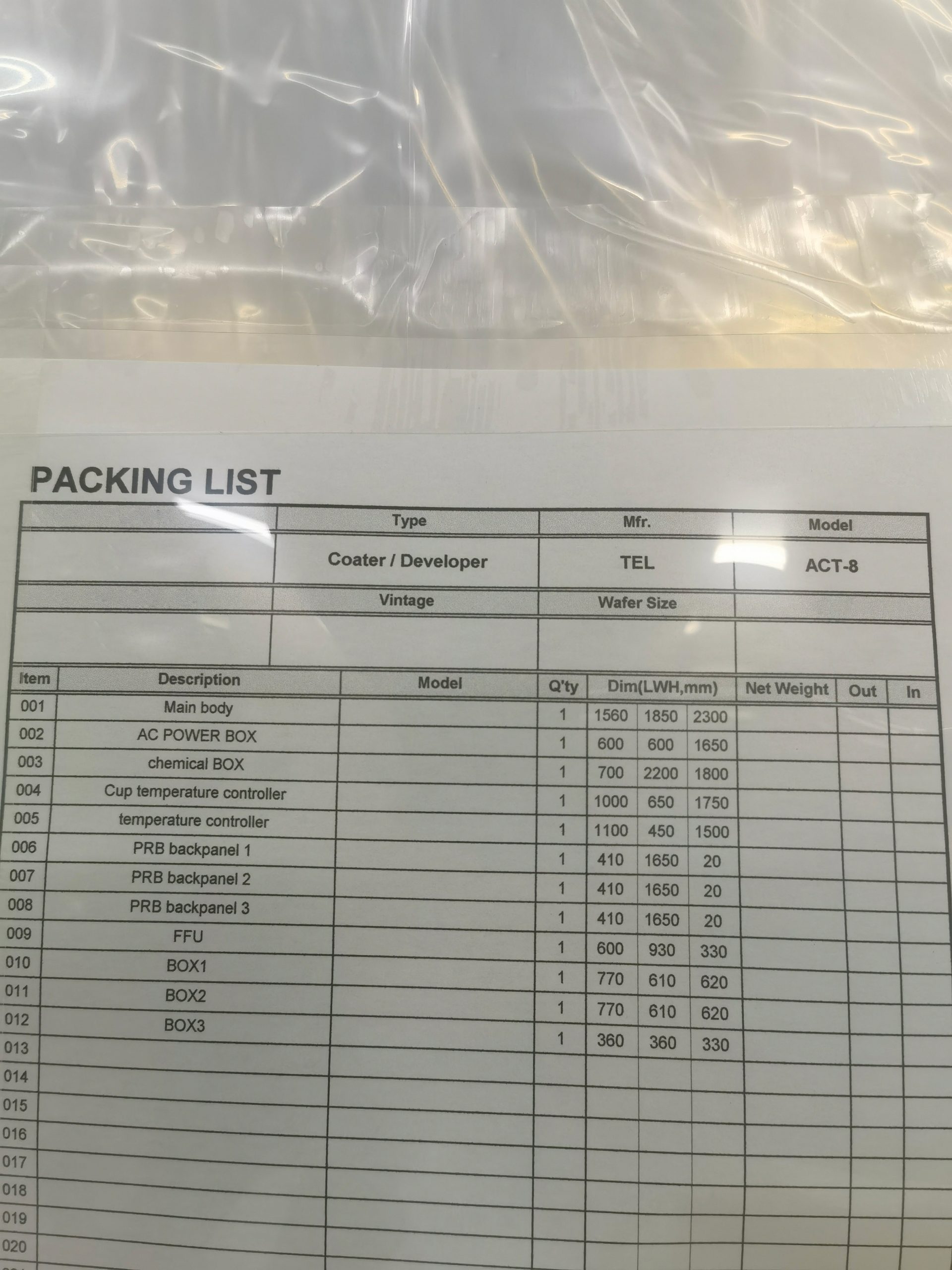 Used 2000 TEL Act 8 Coater / Developer