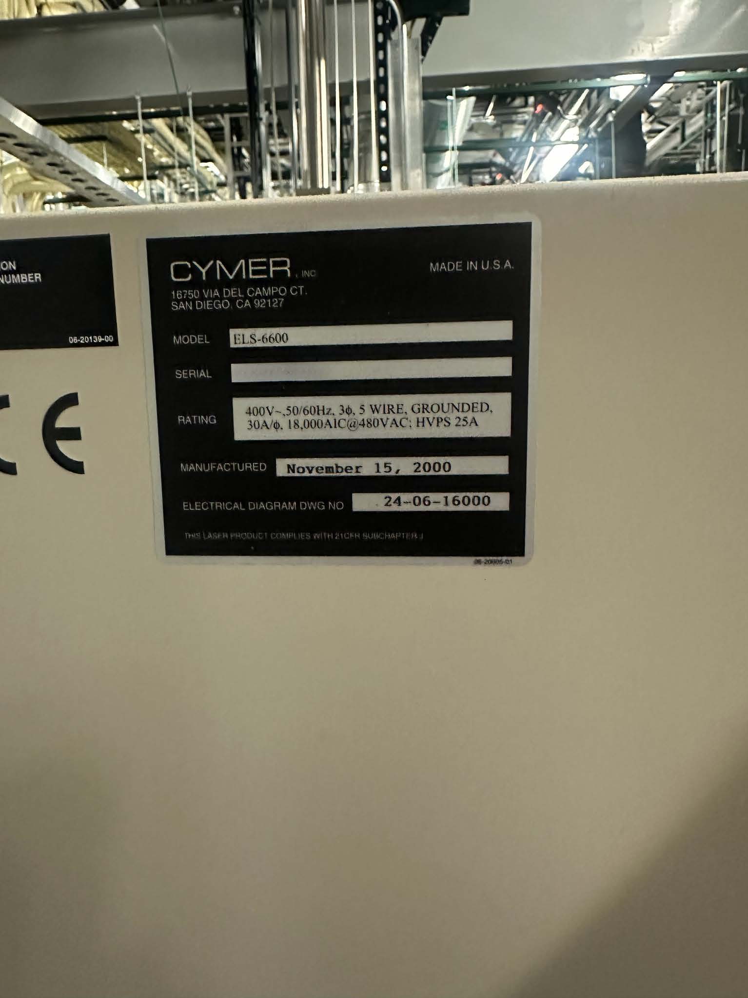 Used 2000 Cymer ELS 6600