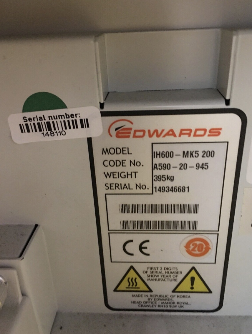 Used 2014 EDWARDS IH600 MK5 200 A590-20-945 Vacuum Dry Pump, 148110