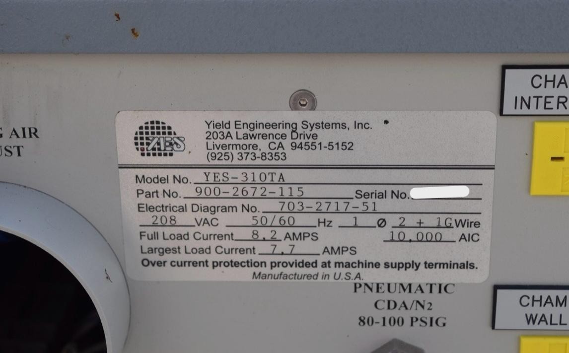 YES Yield ENG 310-TA HMDS vacuum cure Semiconductor Wafer substrate Coating