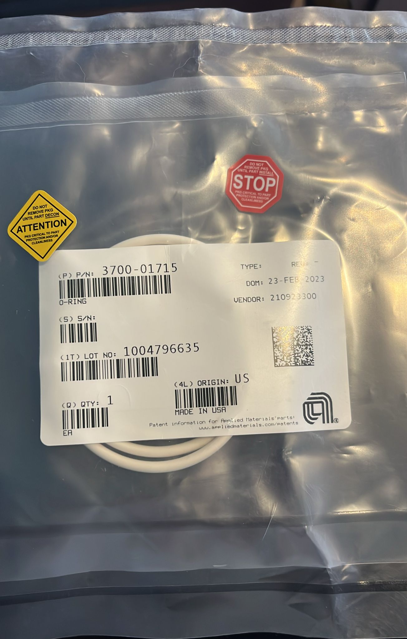 Used Applied Materials AMAT WXZ PART: O-RINGS - VARIOUS AVAILABLE