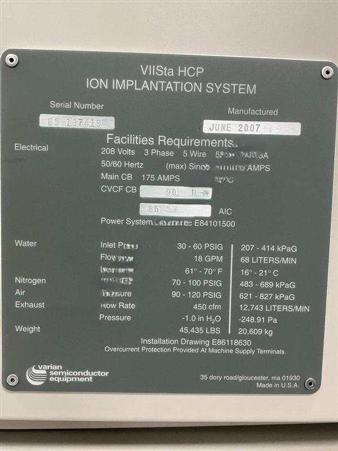 Used 2007 AMAT / Varian Semiconductor Equipment Associates (VSEA) VIISta HCP