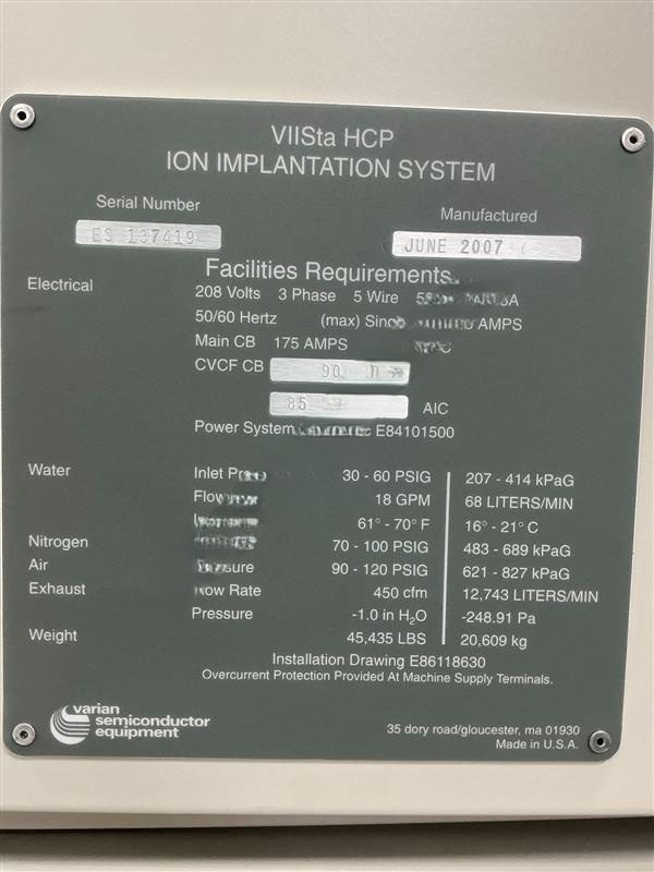 Used 2007 AMAT / Varian Semiconductor Equipment Associates (VSEA) VIISta HCP