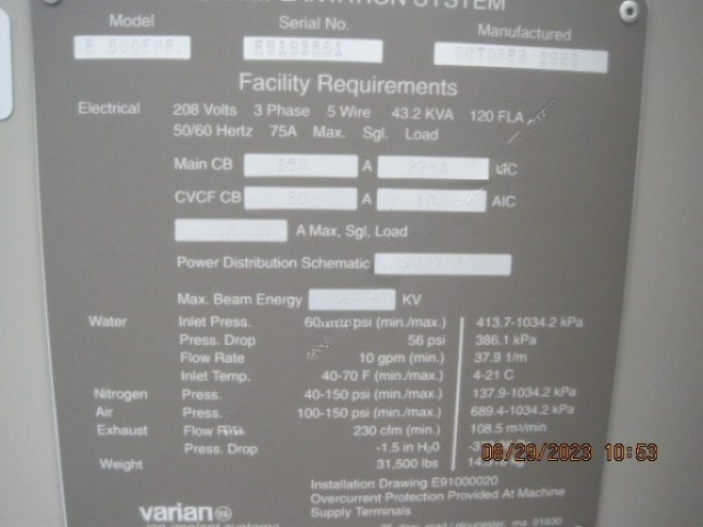 Used 1999 AMAT Varian EHPi-500 Mid Current Implanter