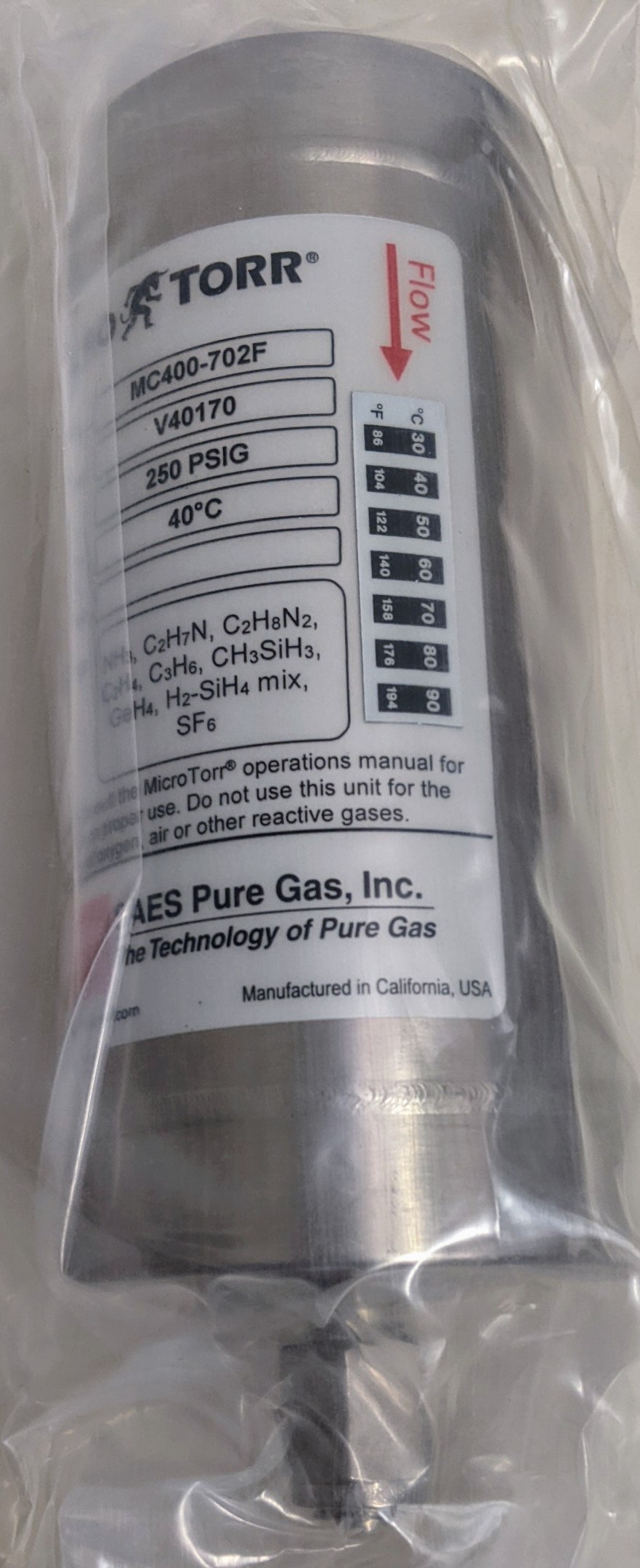 Used Saes Pure Gas Inc. NH3/DMA LUTZENBOX CARTRIDGE