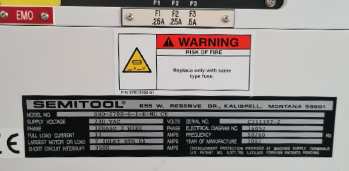 Refurbished 2002 Semitool 270S-6-1-E-ML
