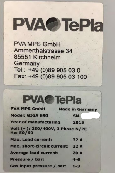 Used 2015 PVA TePla Giga 690 Plasma System