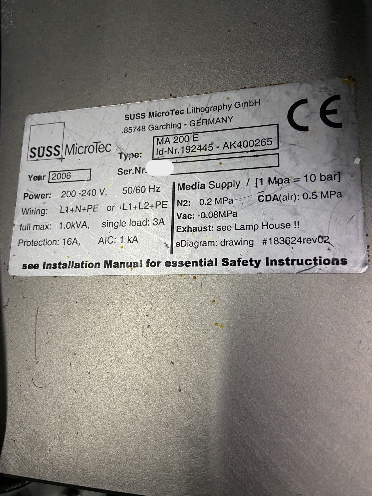 Used 2006 Suss MA300E Aligner