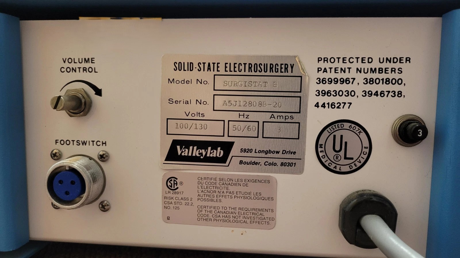 Used Valleylab SURGISTAT B SOLID-STATE ELECTROSURGICAL GENERATOR