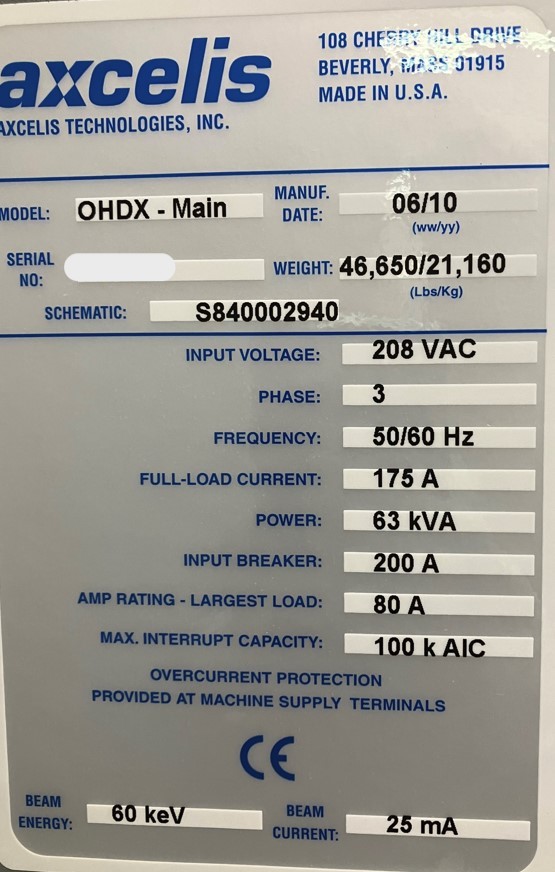 Used 2009 Axcelis OPTIMA_HD