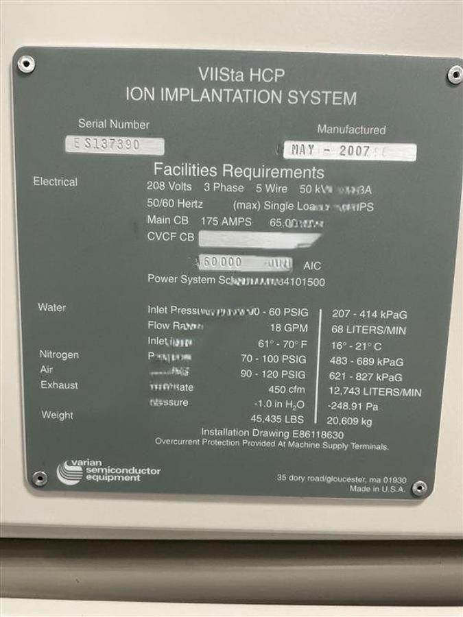 Used 2007 AMAT / Varian Semiconductor Equipment Associates (VSEA) VIISta HCP