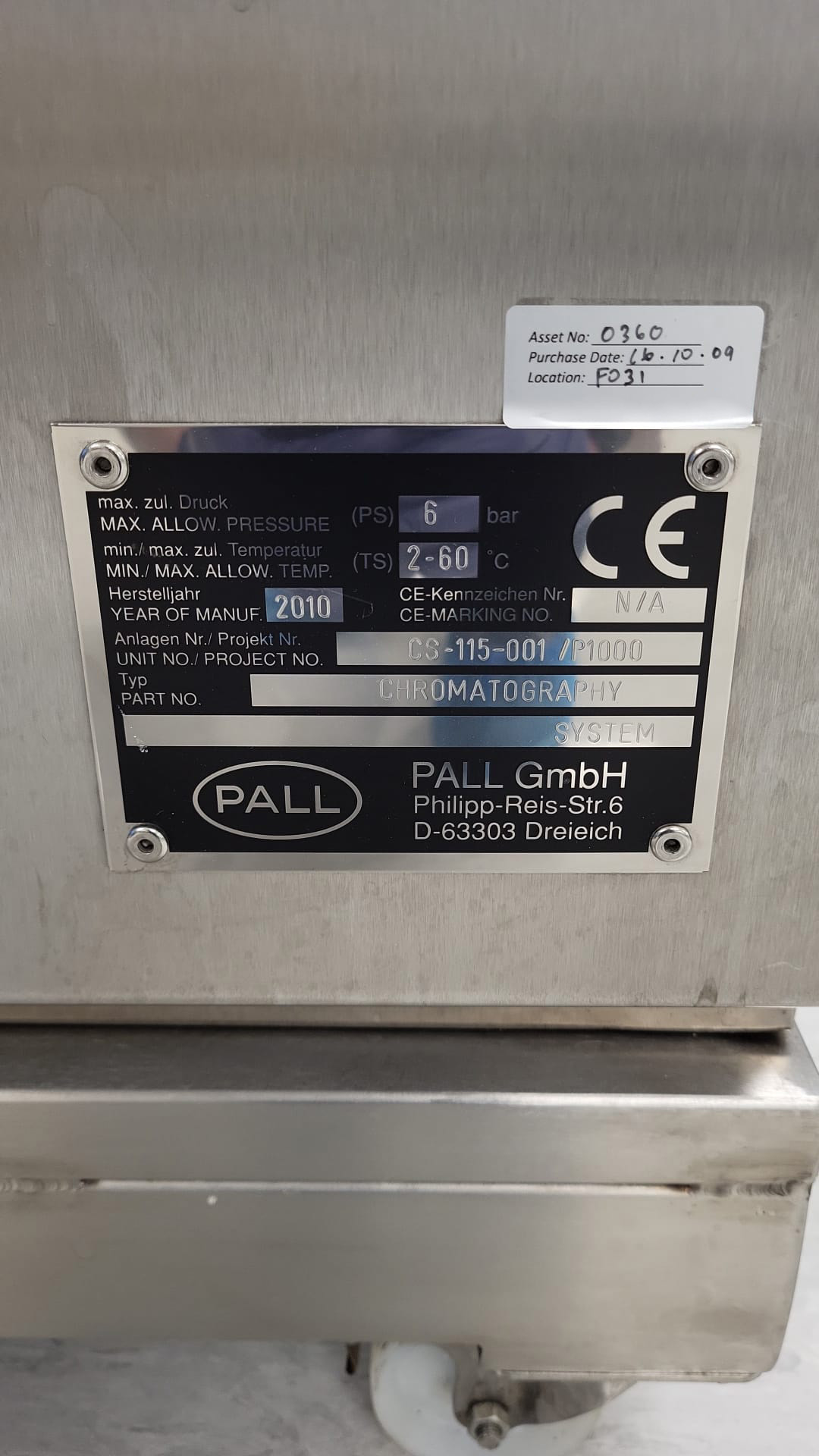 Used 2010 PALL  CS-115-001 Chromatography System