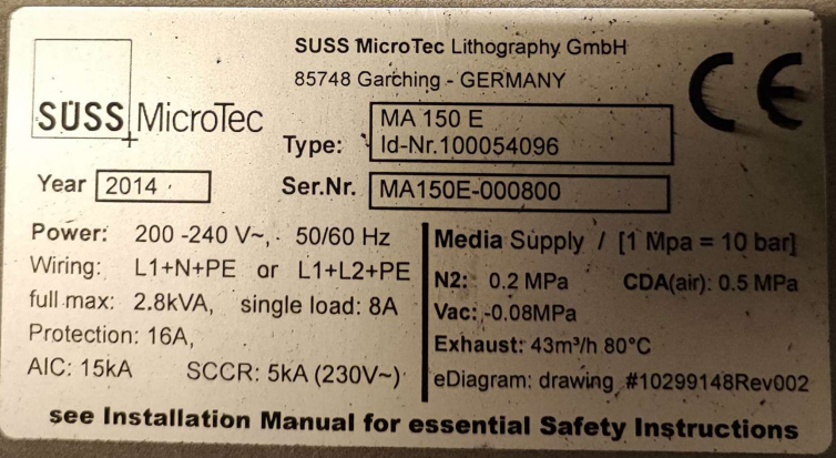 Used 2014 SUSS MicroTec MA150E Mask Aligner