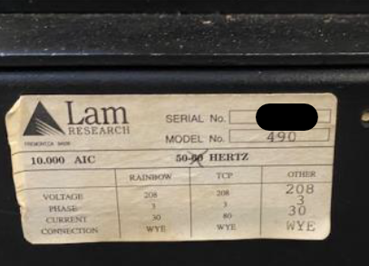 Used LAM Research 490 AutoEtch Polysilicon