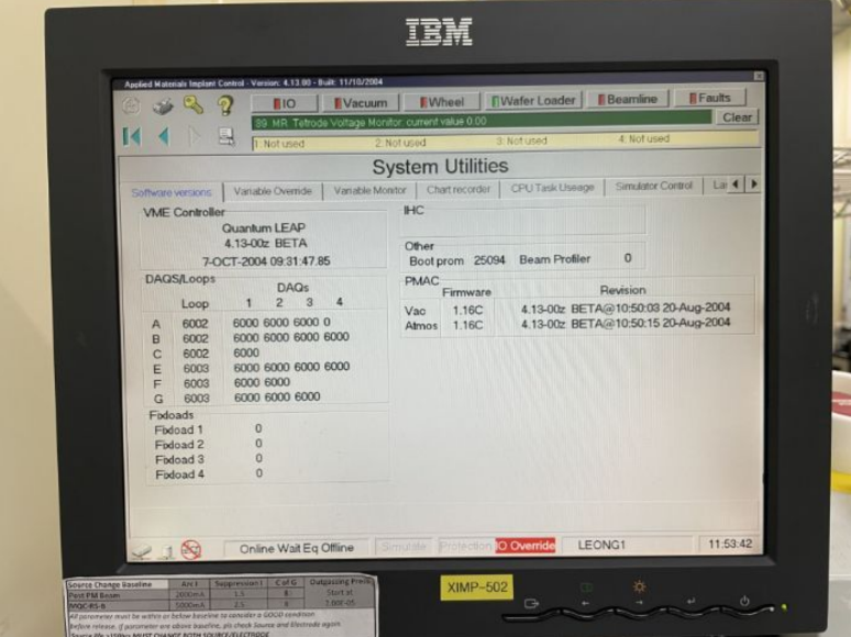 Used 2000 AMAT Quantum Leap II Low Energy Implanter XIMP-502