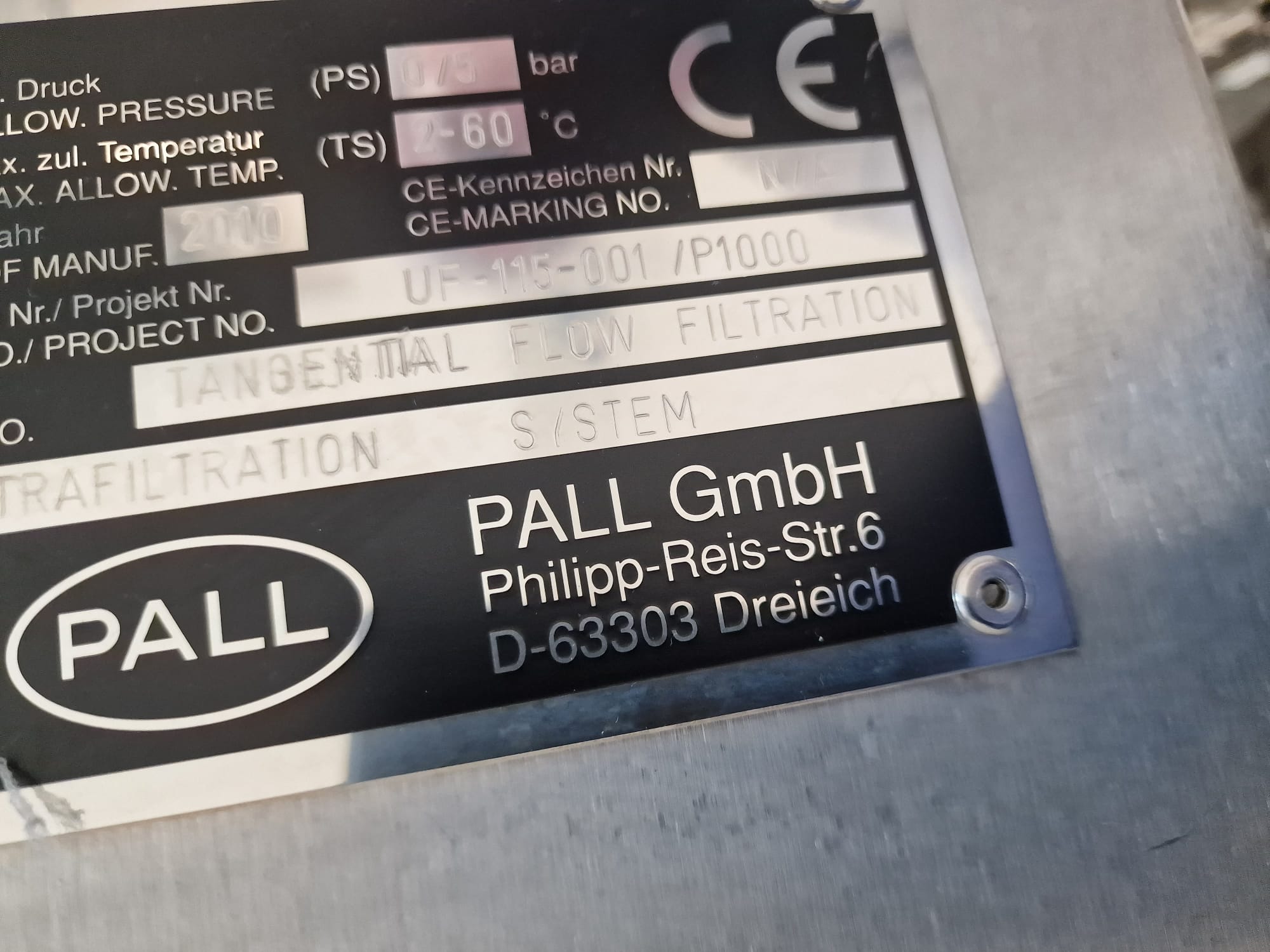 Used 2010 PALL Tangential Flow Filtration System