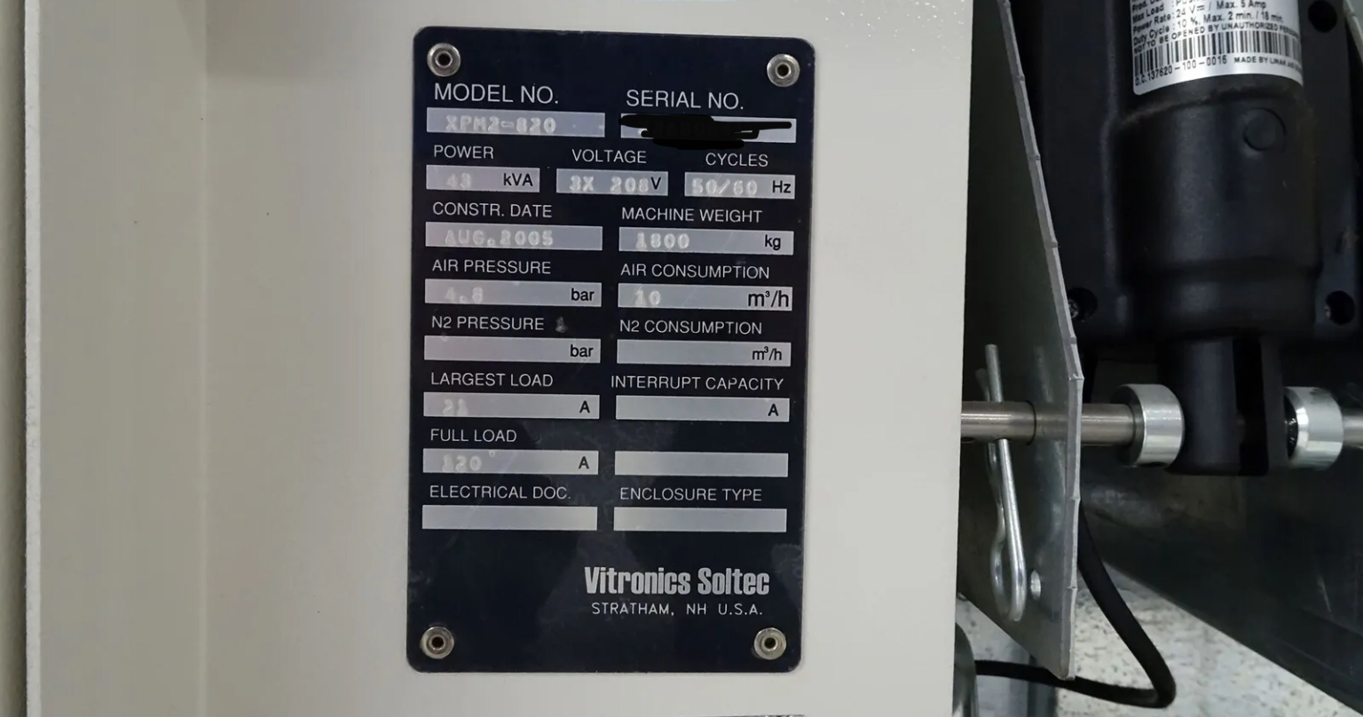 Used 2005 Vitronics Soltec XPM2-820