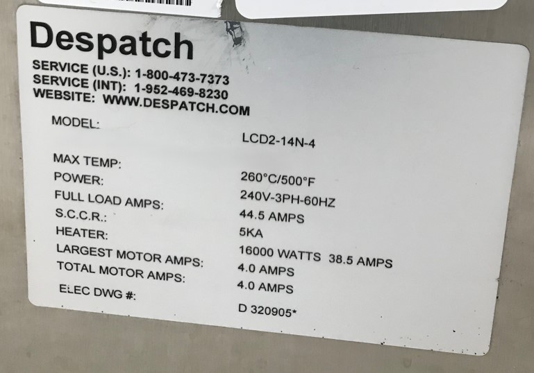 Used 2016 Despatch EPOXY CURE DESPATCH LCD2 14NV 3
