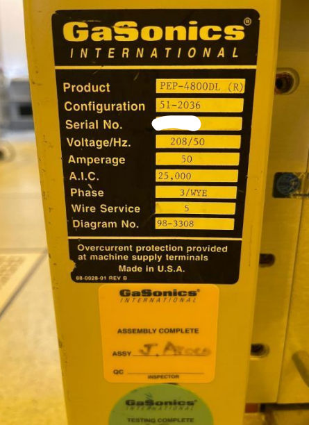 Used 1999 Gasonics PEP-4800DL