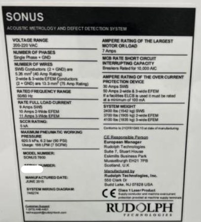 Used 2015 Rudolph Sonus 7800