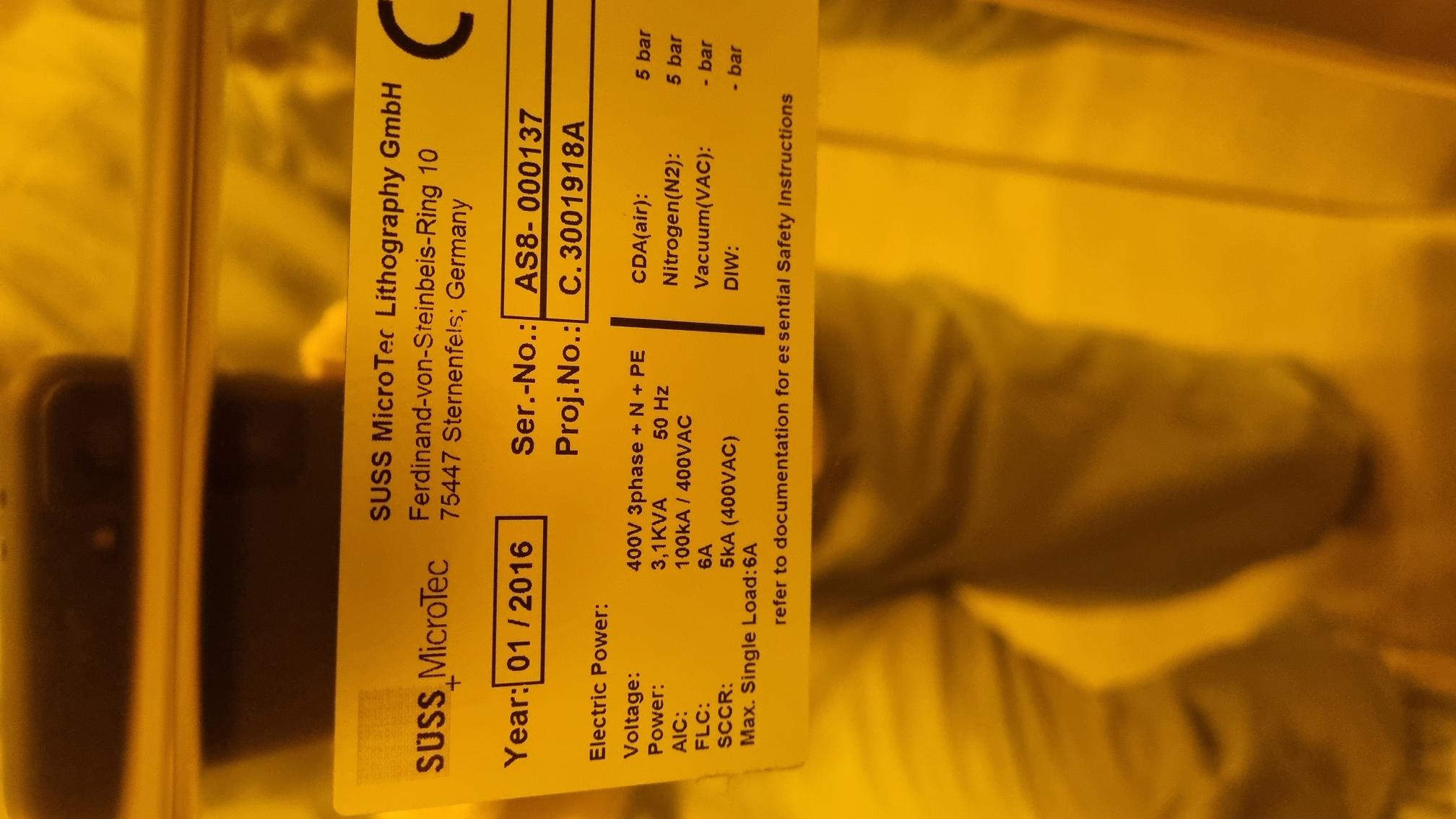 Used 2016 Suss Microtec AS8 Spray Coater