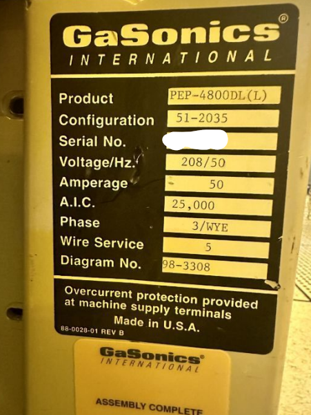 Used 1999 Gasonics PEP-4800DL