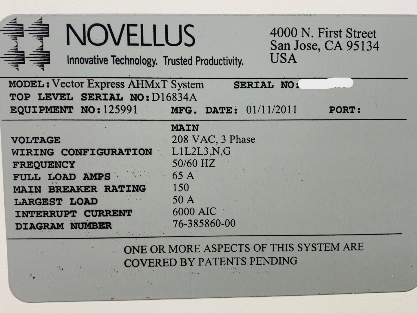 Used 2011 LAM (Novellus) Vector Express AHM