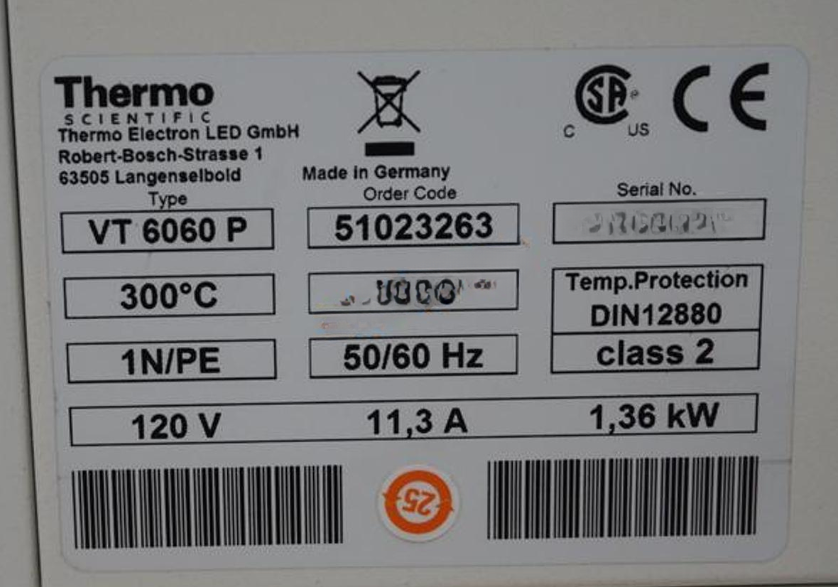 Used Thermo Scientific Vacutherm VT6060P High Temperature shelf heated vacuum oven- max 300C