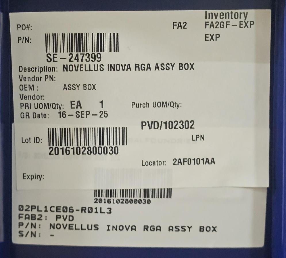 Used INOVA INOVA RGA ASSY BOX