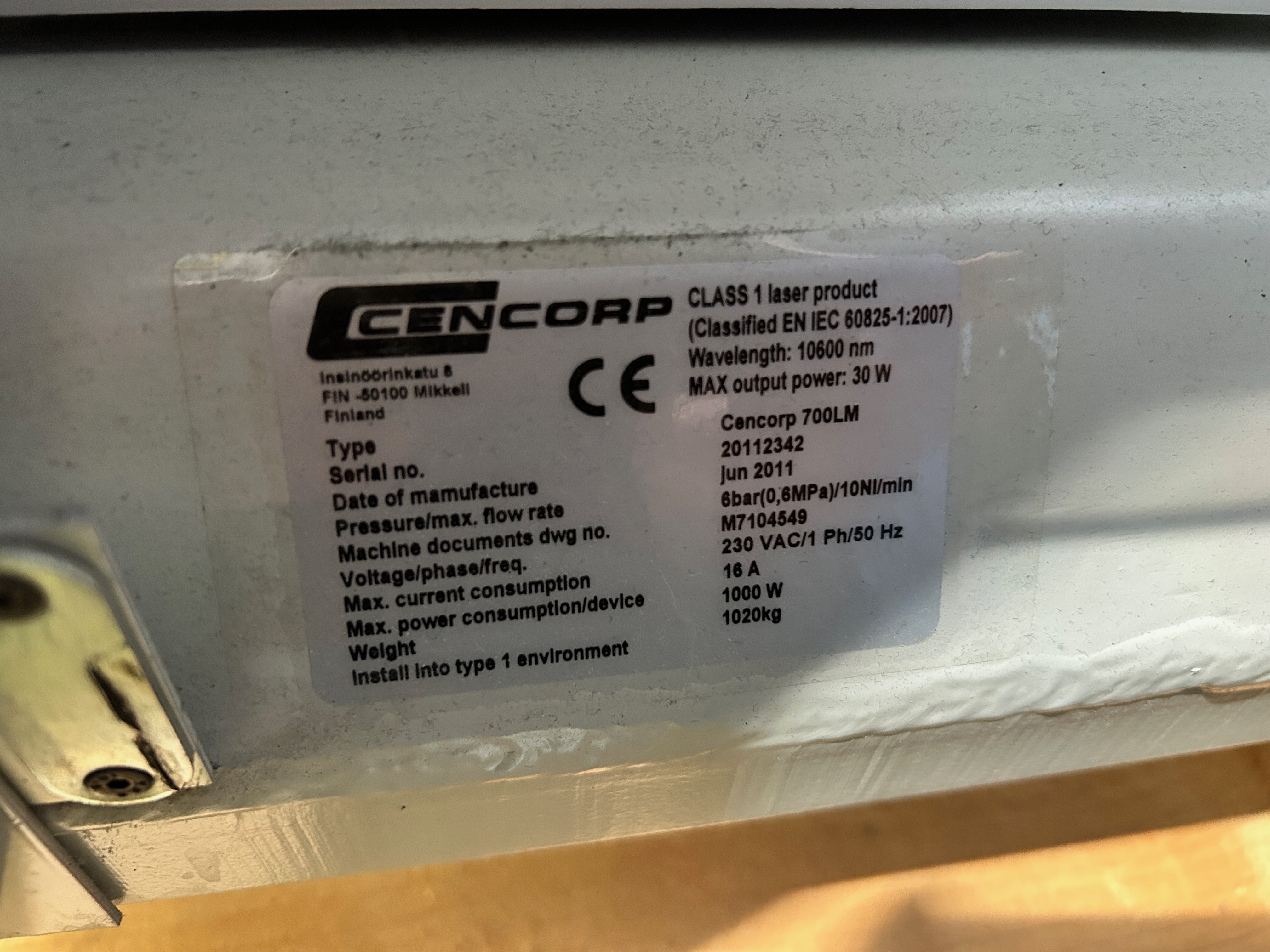 Used 2011 Cencorp LM700 Laser Marker