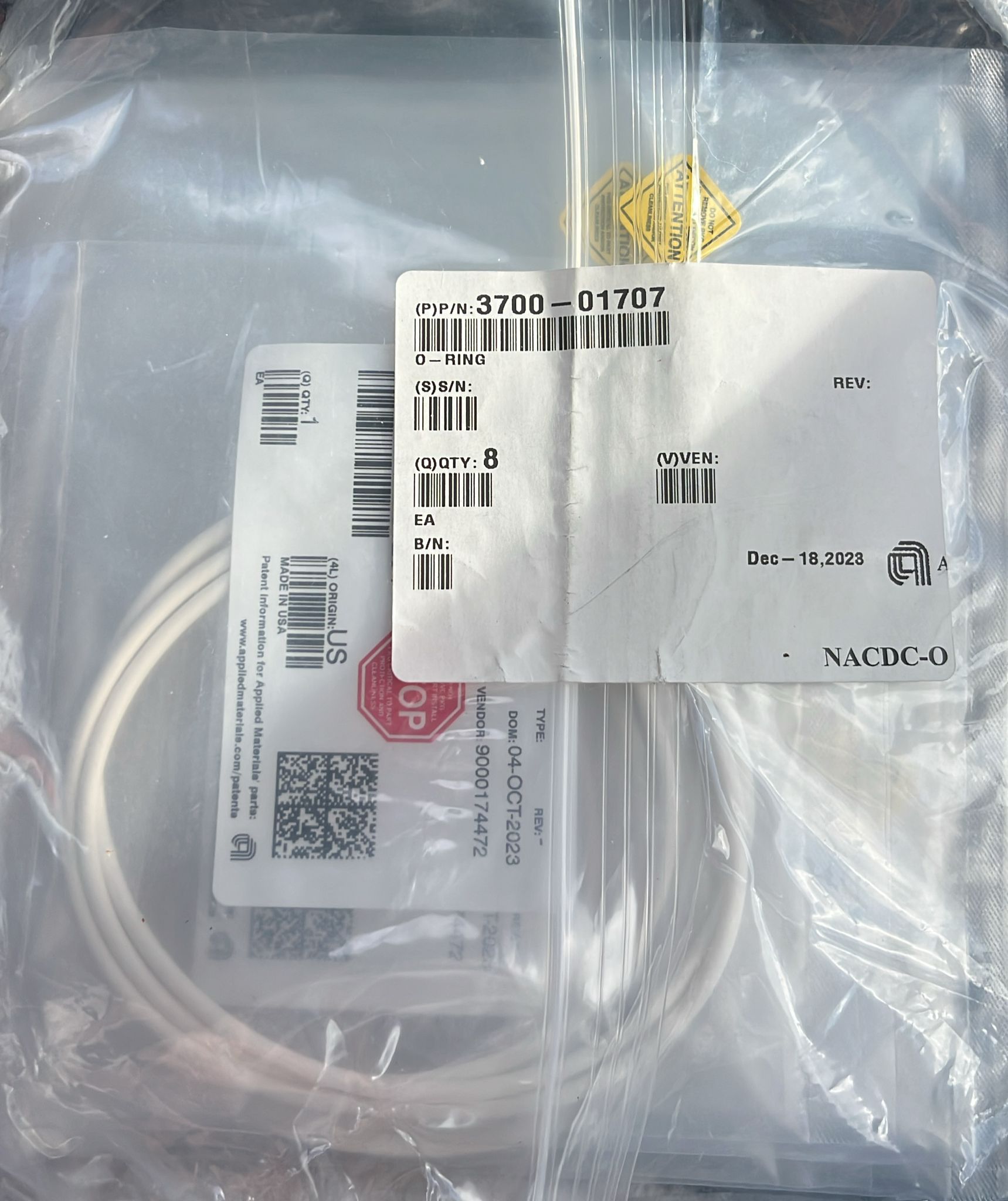 Used Applied Materials AMAT WXZ PART: O-RINGS - VARIOUS AVAILABLE