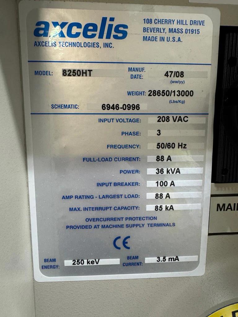 Used 2008 Axcelis NV 8250 HT Ion Implanter