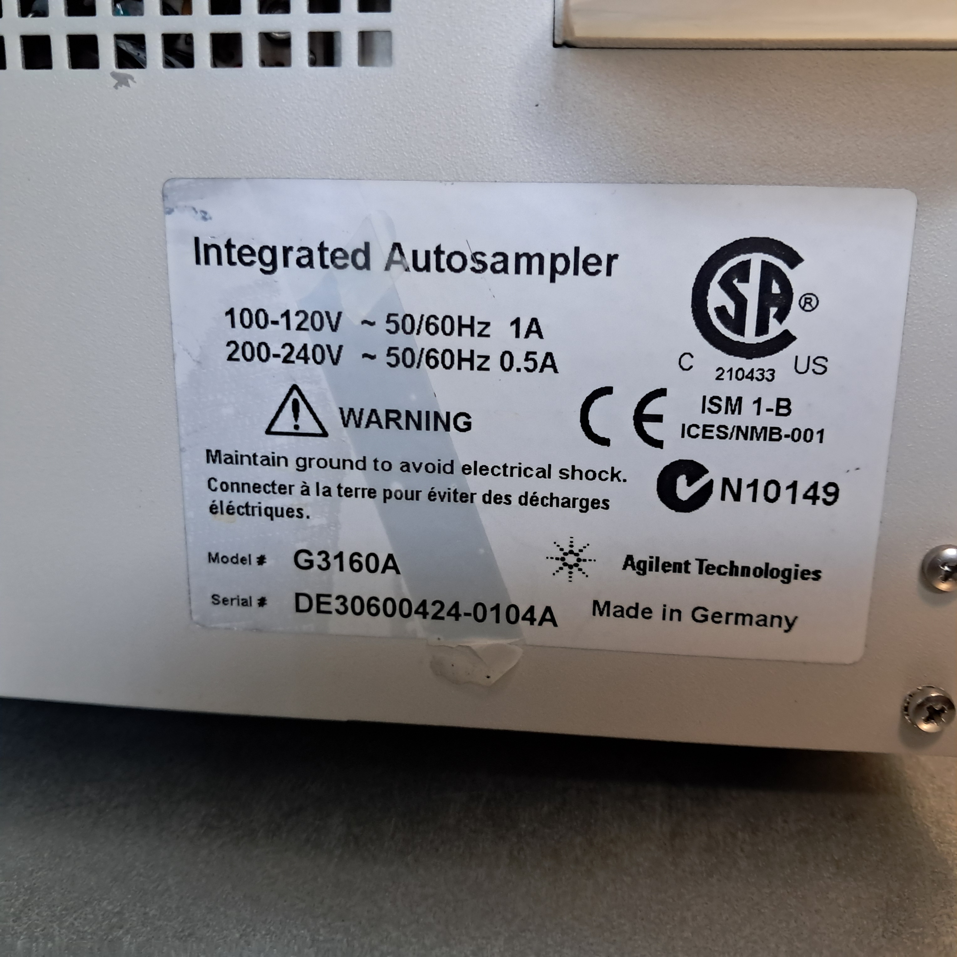 Used 2010 Agilent 7500A  ICP-MS