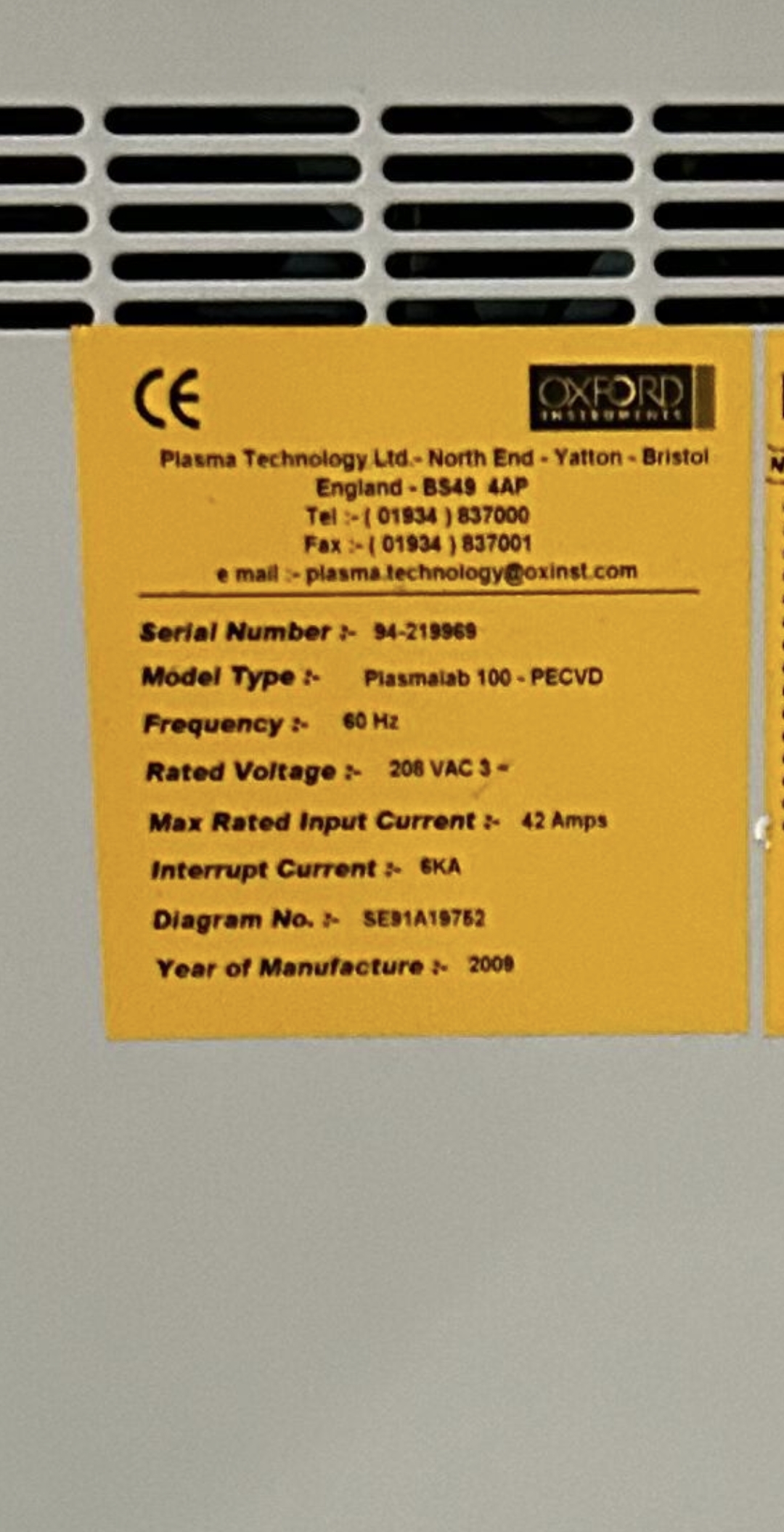 Used Oxford Plasmalab 100 PECVD System