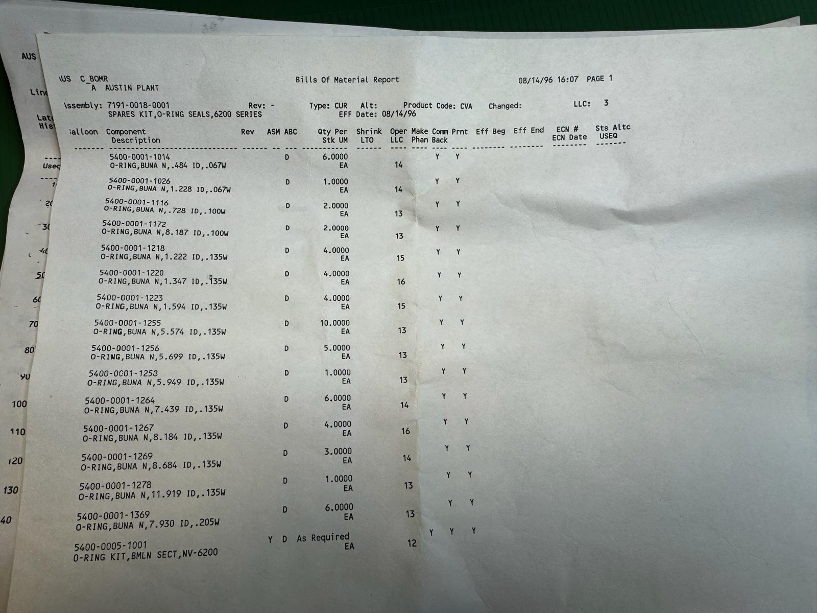 Used Eaton Nova NV6200 O-Ring Seals Spares Kit