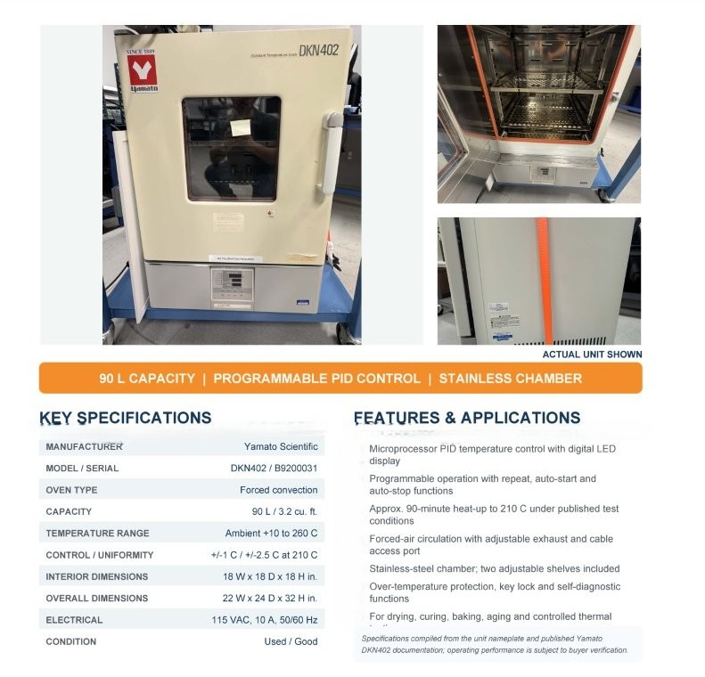 Used Yamato DKN402 Forced Convection Tabletop Lab Oven