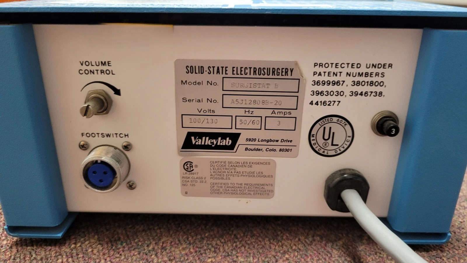 Used Valleylab SURGISTAT B SOLID-STATE ELECTROSURGICAL GENERATOR